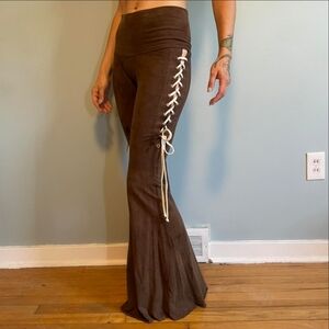 Brown Flare Pants with Lace-Up Detail
